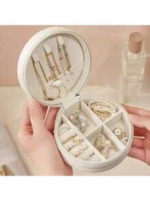 1pc Mini Travel Jewelry Storage Box, Zipper Closure, Faux Leather Compact Organizer For Rings, Earrings, Necklaces, Bracelets - Pink, Black, White Options, Perfect Gift For Women & Girls, Elegant Jewelry Box | Soft Lined Interior, Jewelry Cabinet