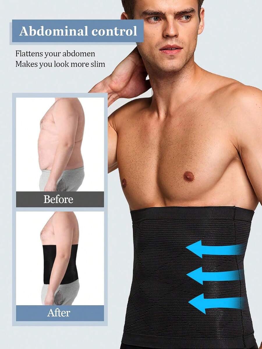 Men Waist Control Belt Band Firm Tummy Control Compression Slimming Body Shaper Girdle - 黑色 - 查看 1