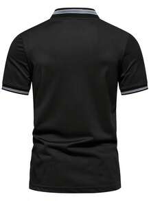 Men's Casual Golf Polo Shirt For Summer, With Stylish Embroidery And Short Sleeve Zipper Design - màu đen - Xem 4