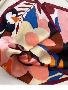 1 件时尚佩斯利印花 70 厘米方形围巾女士缎面披肩围巾头巾头巾头饰 Hjiab 花卉发饰女士海滩 - 粉色 - 查看 3