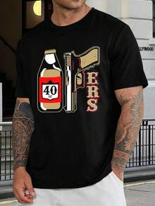 Camiseta de cerveza para hombre estilo gánster divertida - camiseta Hip Hop Urban Streetwear - algodón negro mezclado cuello redondo manga corta - camiseta gráfica ERS para jóvenes - Negro - Ver 1