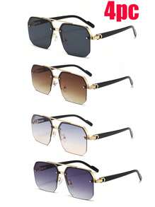1pc Men's Fashion Cross-Border Double-Bridge Pilot Fashion Glasses, New Style Cycling/Driving Rectangular Frame, Exquisite Half-Frame Glasses