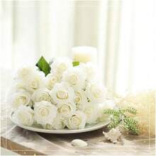 1/6/10 Stücke künstliche Seidenblumen, realistische gefälschte Rosen Blumenstrauß mit langem Stiel für Heim, Hochzeit, Dekoration, Party, Muttertags-Geschenk, Blumenkörbchen, Auto-Dekorationen, Kleiderzubehör, Blumen-Arrangement (Weiß)