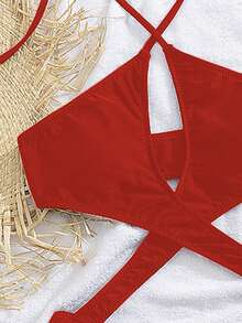 Traje de baño de una pieza con escote halter y espalda cruzada sexy, estilo europeo moderno para mujeres