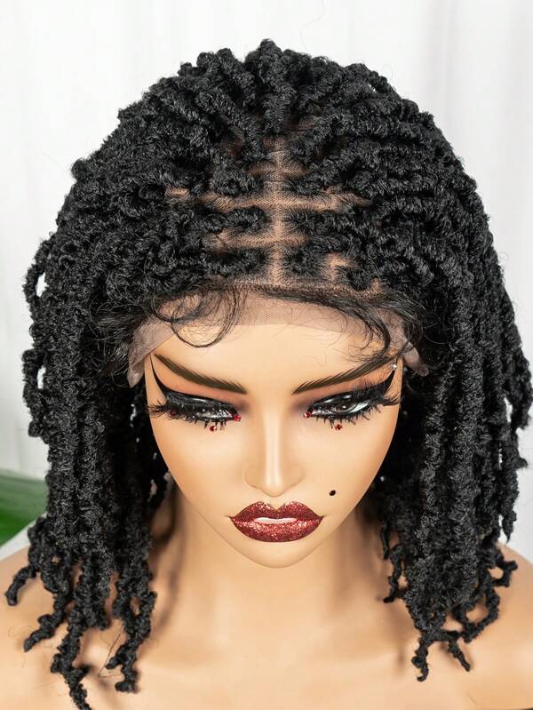 14 Inch Short Knotless Box Braided Wigs For Women Braided Lace Wigs With Curly Ends Bob Braids Wigs