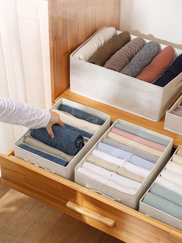 1pc Oxford Cloth Wardrobe Storage Box, Foldable Organizer Box, Fabric Storage Box, Home Storage, Fits Women T-Shirt, Pants, Dresses, Winter Clothing (Random Color)