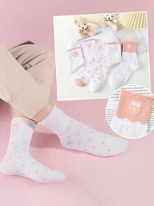 10 Pares De Calcetines Tobilleros Para Dama, Tines Juveniles Color Combinado y Diseño Cute Animado. - Multicolor - Ver 2