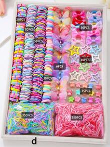 890pcs/Pack Kids Pink Heart & Bow Decor Hair Clips, Hairbands, Ponytail Holders, Hair Accessories, Everyday Use And Gift