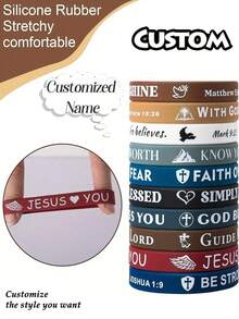 Pulseras de silicona personalizadas con texto impreso - Pulseras personalizables con versículo bíblico para bodas, fiestas, eventos, deportes y causas, pulseras de silicona personalizadas para causas, eventos, recaudación de fondos, defensa, apoyo, pulseras de goma personalizadas para adultos con orgullo, pulseras arcoíris personalizadas, regalo religioso ideal para todas las edades - Multicolor - Ver 3