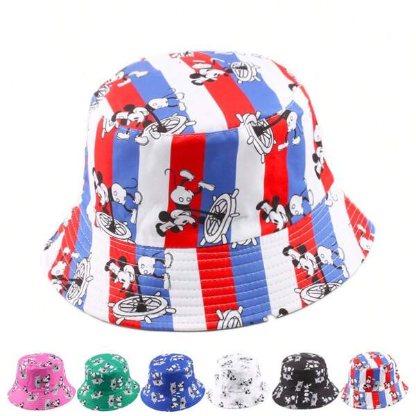 Disney 1pc New High Quality Double-Sided   Embroidery Bucket Hat, Versatile Summer Sun Protection Hat For Men And Women, Reversible Cartoon Sunshade Cap