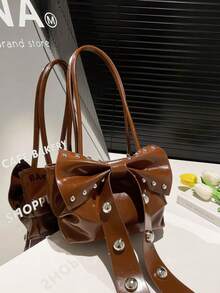 时尚红色蝴蝶结铆钉单肩腋下包新款女士新款夏季高端别致可爱坏蛋休闲水桶包、手机和零钱包 - 彩色 - 查看 8