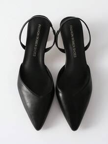 Women's Black Casual Slip-On Sandals, Pointed Toe, Chunky Slip-On Wearing Heels Winter Gifts - Black - View 6