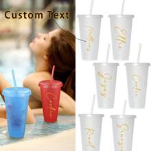 6 Peças Copo Sólido Personalizado de 710ml PP com Canudo, Copo de Bebida de Plástico para Festas, Praia, Dia das Mães, Lembrança de Casamento