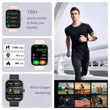 全新 2.01 英寸全触摸屏硅胶智能手表，男女通用运动健身追踪器，具有 100 多种锻炼模式、无线通话、远程摄像头、音乐控制、时钟、天气 - 是送给男士、女士、朋友、爱人、家人的绝佳礼物 - 黑色 - 查看 7