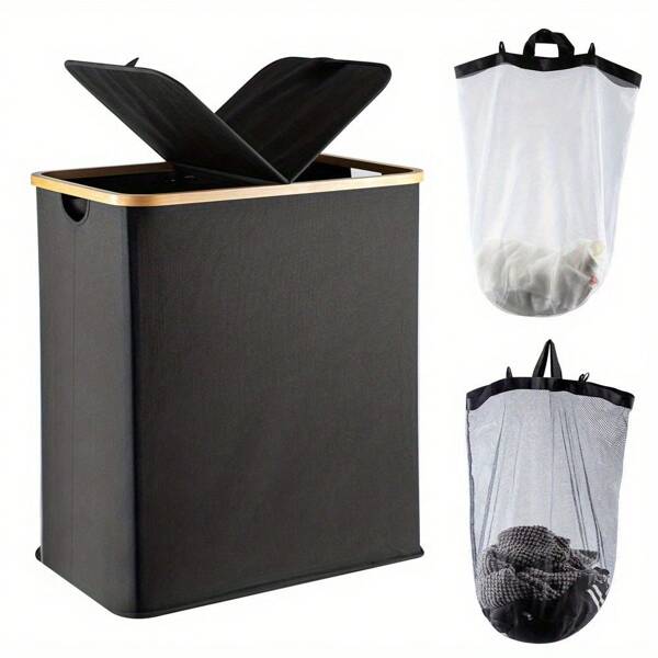 140L Lid Laundry Basket With Extra Large Washing With 2 Removable Laundry BagsLaundry Baskets Back To School