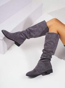 2025 新款皱褶天鹅绒弹力修身时尚靴子，别致百搭的时尚过膝中筒靴