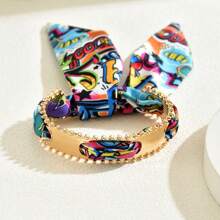 1pc Elegant & Stylish Women Multi-Color Ribbon Bangle, Alloy Beach Vacation Bracelet Accessory For Ladies