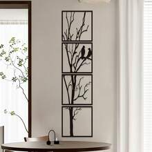 POSIGLOWTH 4pcs Fashionable Black Metal Bird Branch Wall Art - Decorative Art For Home And Office Indoor/Outdoor, Perfect Gift Set Of 4 Metal Bird Branch Wall Decor, Entryway Transition Wall Bird Branch Sculpture