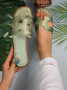 Dép nữ 2025, Dép đế bằng ngoài trời phong cách Hàn Quốc thời trang, Dép đi biển đa năng mùa hè - màu xanh lá - Xem 1