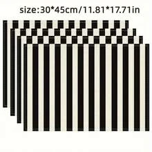 4 件/6 件黑白竖条纹主题创意餐垫套装 - 优质亚麻材质，易于清洁，适用于厨房餐厅装饰、节日派对餐桌装饰、家居装饰