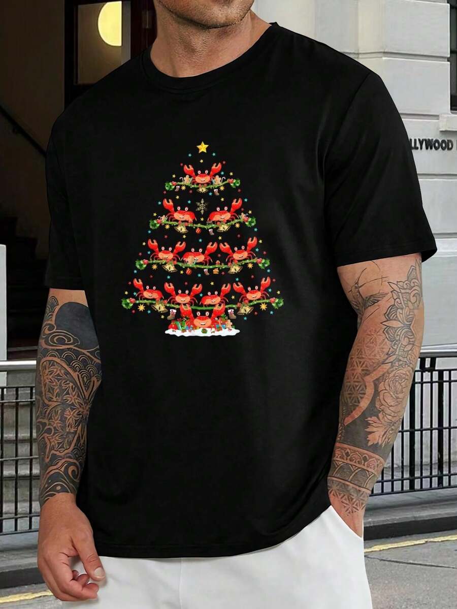Camiseta Navideña de Cangrejo Gracioso - Camiseta Festiva de Mariscos para Hombres y Mujeres - Idea de Regalo Navideño Única - Perfecta para Fiestas y Reuniones Familiares - Negro - Ver 1
