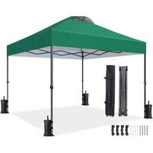 Amada 10x10ft 1-Person Setup Pop Up Canopy Tent - Easy Outdoor Sun Shade For Events, Parties, Camping, Gazebo With Wheel Cover Bag, Beach Tent With 3-Speed Adjustable Height,Blue - 綠色 - 查看 1