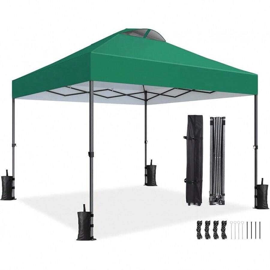 Amada 10x10ft 1-Person Setup Pop Up Canopy Tent - Easy Outdoor Sun Shade For Events, Parties, Camping, Gazebo With Wheel Cover Bag, Beach Tent With 3-Speed Adjustable Height,Blue - 綠色 - 查看 1