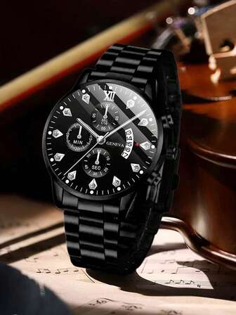 1 Piece Of Men's Black Strap, Fashionable And Casual, Mixed Scale With Calendar, Quartz Watch Suitable For Daily Wear, Decoration Or Holiday Gifts