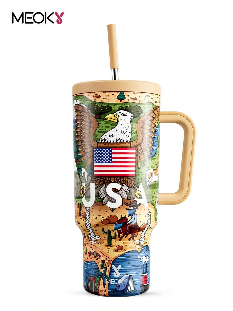 Bình giữ nhiệt 40oz có nắp và ống hút, chất liệu thép không gỉ, có tay cầm, cách nhiệt chân không, giữ lạnh đến 34 giờ hoặc giữ nóng đến 10 giờ, tiện lợi mang theo khi cắm trại, leo núi, lái xe và du lịch đường dài. - Màu be - Xem 1