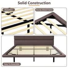 MERAX Floating Bed Frame With LED Light, Modern PU Leather Platform Bed, No Boxing Spring Needed, Assemble Easily, Queen Size-Coffee - Queen Size-Coffee - View 5