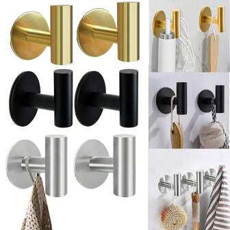 1pc Non Perforated Bathroom Hooks, Bathroom Towel Door Adhesive Hooks, Stainless Steel Hooks, Towel Racks, Bathroom Coat Racks, Coat Hooks, Suitable For Home Storage Organization In Kitchens, Bedrooms, Bathrooms, Offices, And Desks