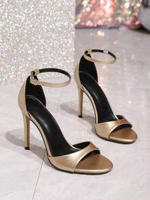 性感时尚露趾细高跟休闲百搭露趾浅金色女士高跟凉鞋 - 金色 - 查看 8