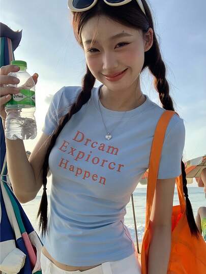 女士夏季字母图案短袖T恤