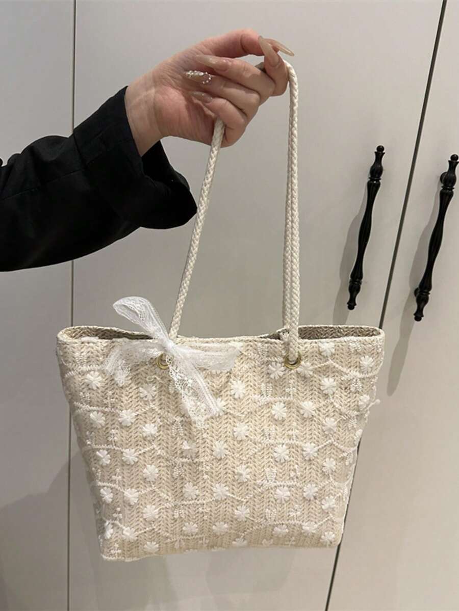 碎花圍巾裝飾肩背包，度假風