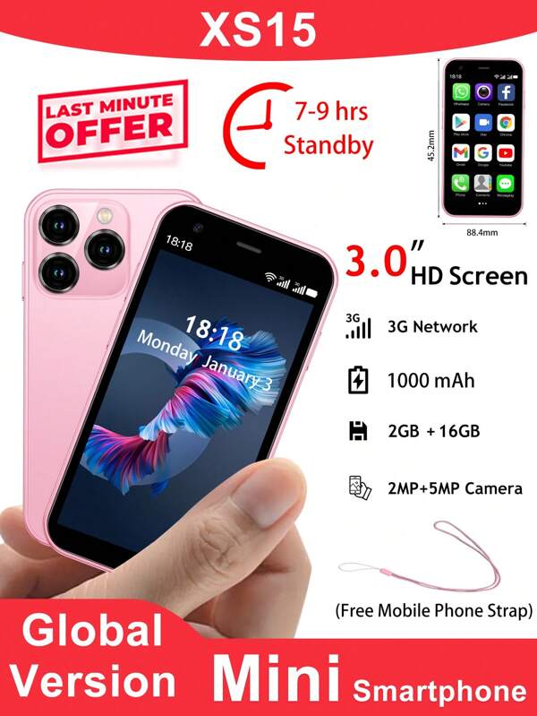 SOYES SOYES XS15 Pink 3G Netzwerk Mini Smartphone, kommt mit Handy-Trageriemen, 3,0-Zoll HD Bildschirm, 2GB RAM + 16GB ROM, Dual SIM Dual Standby, unterstützt Play Store und. Das ist ein gutes Geschenk für Mädchen. Es ist ein kleines und tragbares TaschenHandy zum Musikhören, Fernsehen und Spielen.