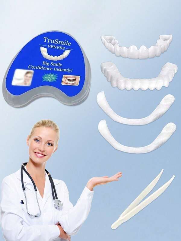 Veneer Teeth Kit Fake Temporary Tooth Whitening Replacement Temporary Tooth Replacement White Snap Repair Fitting Kit,Suitable For Halloween And Christmas