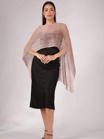 1pc Fashionable & Versatile Tasseled Women's Spring/Summer Shawl Poncho, Suitable For Multiple Occasions For Dress