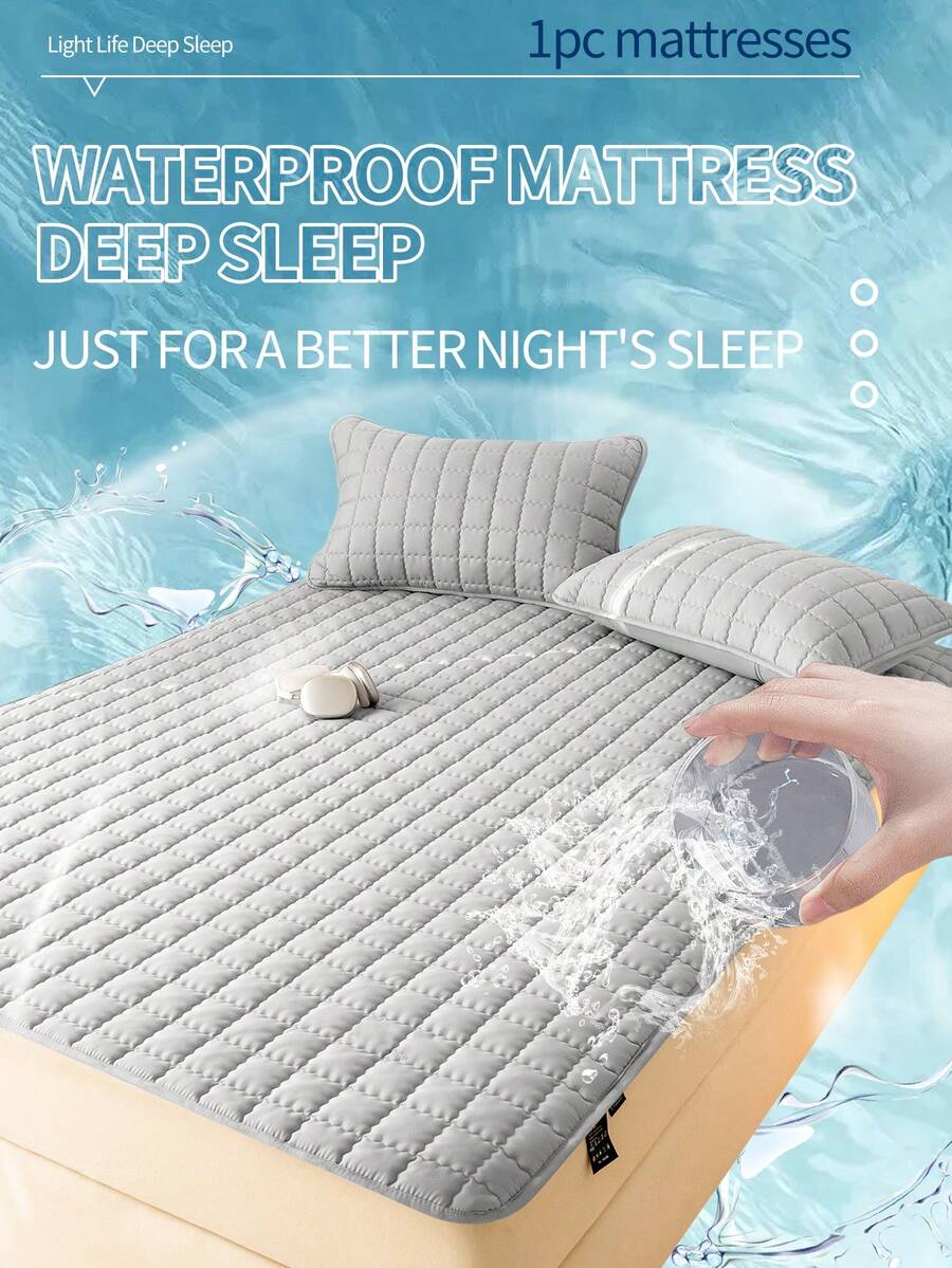 1件装防水防尿失禁床垫保护套 - 绗缝弹力床笠，格子图案，低致敏性，可机洗，适用于单人床/双人床/大号床 - 适合成人和老年人（不含枕套）