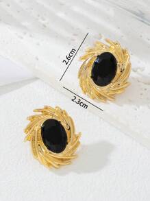 1 Pair Minimalist French Elegant Gem Inlaid Fireworks Design Ladies Earrings, Suitable For Daily Wear/Commute/Dating