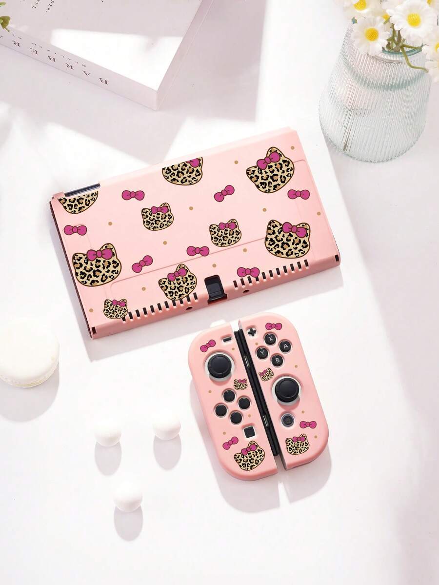 1pc Leopard Print Cat Eye Bow Design Protective Case, Compatible With Switch 2 (2025), For Switch NS/Switch OLED/Lite, Suitable For Switch 2 Game Console Accessories, Storage Bag, Switch Protective Case, Romantic Gift For Switch Players - Pink - View 1