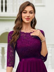 MIUSOL 花卉蕾絲上身絲帶腰百褶舞會連衣裙