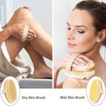 Set de 2 piezas: cepillo seco natural y gorro de ducha doble, gorro de baño impermeable, cepillo de baño de madera de haya para exfoliación - cepillo corporal de mango de madera para un cuidado beige claro y experiencia spa | Elegante cepillo corporal | Base de madera duradera