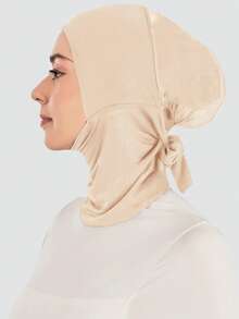 1pc Women Solid Color Elastic Drawstring Headwrap, Neck Gaiter, Turban, Breathable Stretchy Wide Brim Sweatband Multipurpose Head Wrap, Suitable For Daily Life, Sports, Yoga, Fitness And Fashion Outfit - Beige - View 2