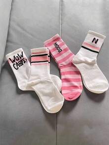 7 Pairs Of Neutral And Fashionable Mid Length Socks, Pink Design, Beautiful And Cute - Multicolor - View 4