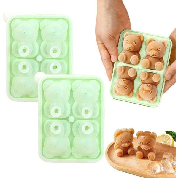 1 pièce Moule à glaçons ours en peluche, moule à glaçons 3D ours mignon pour faire de jolies boissons DIY 3D à base de café, lait, jus, cocktail, bonbons, savon, bougies et chocolat pour les fêtes d'Halloween et de Noël