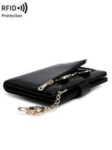 MIYIN Women's Super Thin Wallet, RFID Blocking Bifold Credit Card Holder With Zipper Coin Pouch, ID Window And Key Ring, Fashionable And Lightweight, Suitable For Daily Use, Can Hold ID Cards, Cards, Etc. An Ideal Choice For White-Collar Women, And Also A Great Gift For Holidays, Anniversaries, Birthdays, Etc. This Wallet Combines The Functions Of A Business Card Holder And Credit Card Wallet, Making It An Ideal Choice For Women's Mini Wallets. - Black - View 3