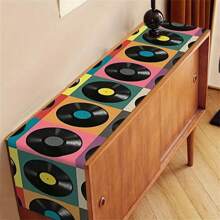 Retro Vinyl Record Design Polyester Table Runner - Woven, Rectangular, Decorative Tablecloth Suitable For Seasonal Kitchen Decor, Indoor Room Renovation And Outdoor Gathering