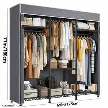Heavy Duty 4-Tier Garment Rack With Removable Dust Cover - 800LBS Capacity Freestanding Closet Organizer, 7 Shelves & 5 Rods, 69"W X18"D X71"H Metal Clothing Storage For Bedroom, Portable Wardrobe - 黑色-帶可拆卸防塵罩 - 查看 6