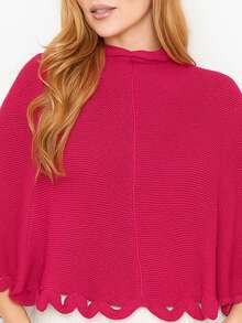 Knitted Poncho With Wave Detail - 玫紅色 - 查看 2