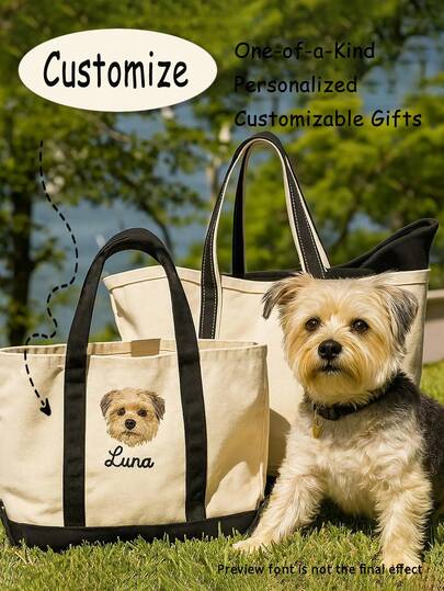 Personalized Custom Dog Mom Tote Bag – Custom Pet Face & Name Canvas Bag,Personalized Dog Mom Tote,Custom Dog Tote, Pet Portrait Bag, Personalized Pet Gift, Dog Lover Gift, Pet Owner Tote, Animal Lover Bag, Custom Canvas Bag,School Supplies,Back To School,School Gift,For Office,For School,For Classroom,For Teacher Gifts,For University,For Colleague,For Dorm Rooms,For Teacher,For Boys And Girls,For Teenagers,Contracted,Funny,Kawaii,Y2K,Minimalist,Commuting,Business Casual,Basics,Custom,Personalized,Unique,Customized,Ideal Gifts For Him,Ideal Gifts For Her,Her,Family,Friends,Girlfriend,For Anniversaries,For Birthdays,For Holiday/ Vacation,For Outdoors/Outings/Travel/Hiking/Stadium/Sports/Climbing,For Business/Commute/Work/Office,Customized Women Bags,Bags & Luggage,2025 Halloween Accessories,Large Capacity